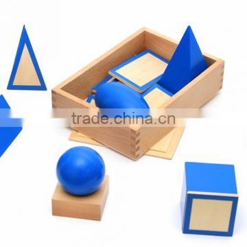 Wooden educational baby toy Montessori Geometric Solids with Stands Bases and Box