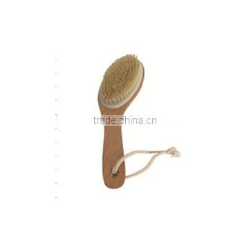 Body brush curved wood handle and hanging rope