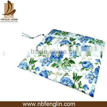 Wholesale Blue Flower Printed Cotton Canvas Chair Cushion With Ties