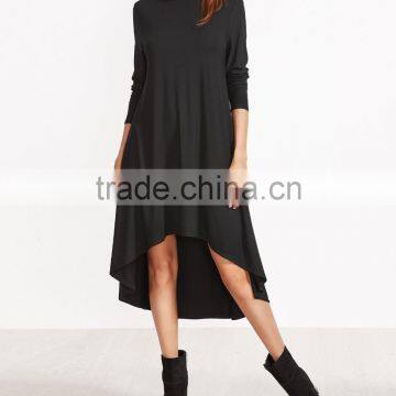 New Style Casual Loose Women High Low Swing Dress Autumn Fashion Female Long Sleeve Black A Line Dresses Plus Size