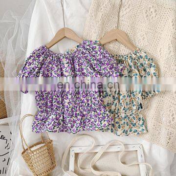 2020 summer style girl French pastoral style short-sleeved doll shirt, children's baby girl floral puff sleeve top