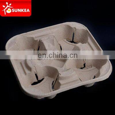 Pulp disposable drink coffee paper cup holder tray