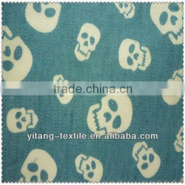 Hot sale 100% cotton skull printed denim fabric for garment