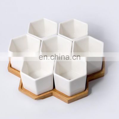 In Stock Planter Cheap Potted Bulk Vase With Hexagon Tray Decor Ceramic Flower Pots Sets