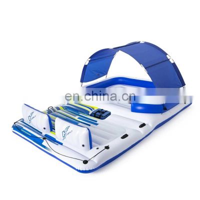 High quality New huge inflatable bay breeze speed boat party floating island river raft with canopy