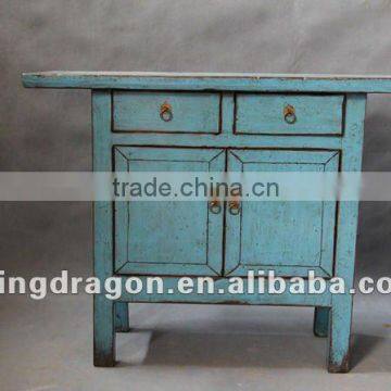 chinese antique or reproduction two door two drawer blue cabinet