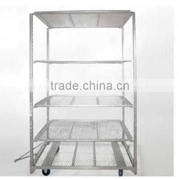 Garden tool cart, roll container trolley with mesh shelf