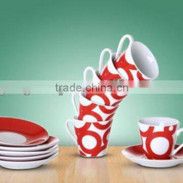 Set of 6 coffee cups + saucers in various patterns and colors
