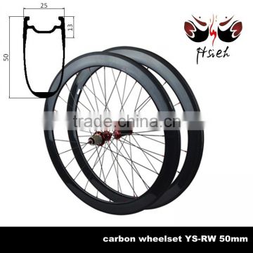 Factory price 25mm width carbon clincher wheels, 50mm tubuless compatible carbon clincher wheel straight pull carbon body Hubs