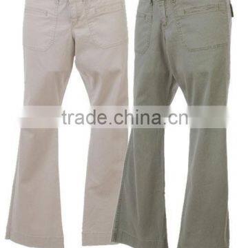 100% cotton, 97% cotton 3% spandex ladies twill pants / trousers.