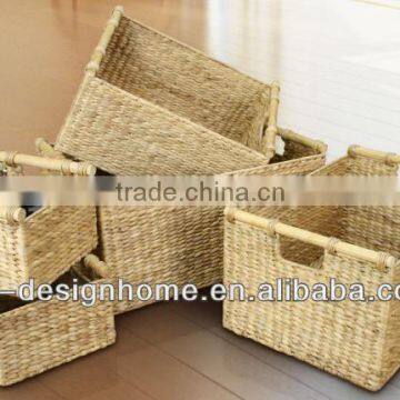 S/5 RECTANGULAR WATER HYACINTH STORAGE W/WOODEN HANDLE