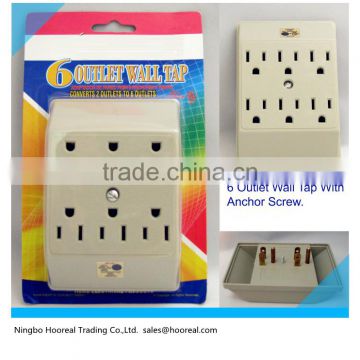 6 Outlets Ground Surge Protector Indoor AC Power Wall Tap With Anchor Screw UL Grounding Power Adapter White