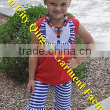 Boutique Wholesale American Baby Girls Set Cotton Persnickety Kids Patriotic Red White and Blue Striped Capri Set