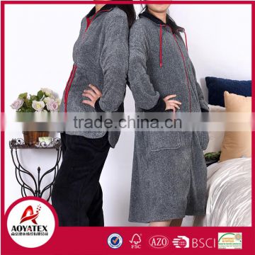 Long sleeve melange grey coral fleece zipper bathrobe