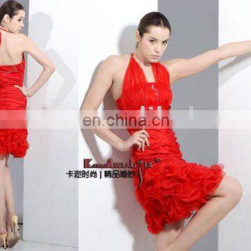 EM9011 Classical halter knee-length ruffle style evening dress