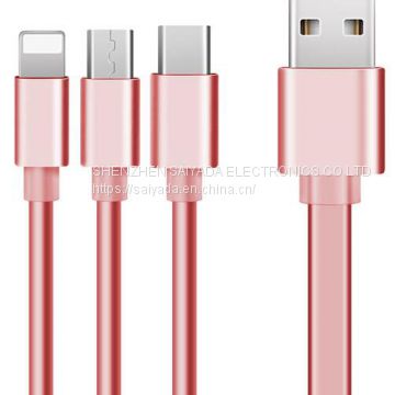 USB cable LOGO printed Stretch one tow three data cable type-c customized 2a three-in-one charging cable android apple universal quick charging cable