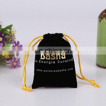 Custom black Flannel bags or Gold foil drawstring pouches