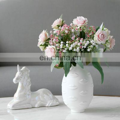Nordic Creative Fashion Mouth Design Golden Silver White Ceramic  Lips Vase for Home Decoration