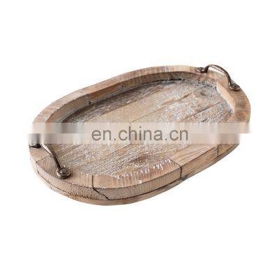 Top hot selling custom rustic wood serving tray with metal handles for party  in tea and leisure time