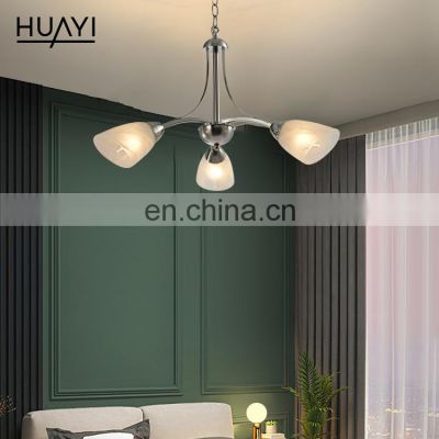 HUAYI Traditional Simple Decorative LED Modern Chandelier Silver Glass Pendant Light Metal Decorative Pendant Lamp