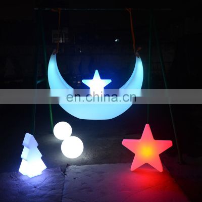 Outdoor Patio Furniture Hanging Chair Rattan Hammock Chair Rattan Double Swing Chair colors changing moon shaped led decoration