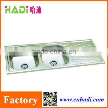 1.2 m double bowl stainless steel sink with drainboard HD12050B