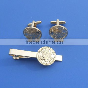 American Embossed Gold Logo Lapel Pin Medal US Commemorative Tie Clip & Cufflinks Set