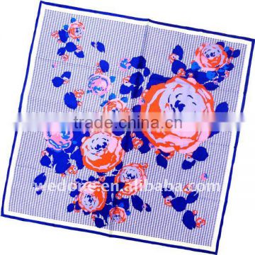 Rose Flower Painting Twill Silk Scarf Orange/Blue