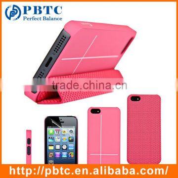 Set Screen Protector And Case For Iphone 5 , Pink Hexagon Pattern PU Phone Case