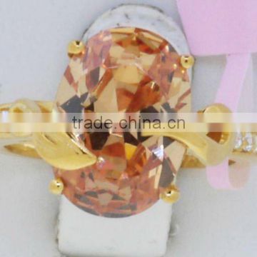 QR261 big stone finger ring design for women,purity&quality ensure 21k gold ring with CZ