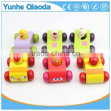 baby wooden sounding car toys/ pull back cartoon Mini wood car toys for kids and child gifts