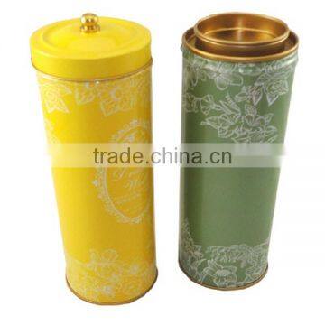 fashinon tall round tea tin box