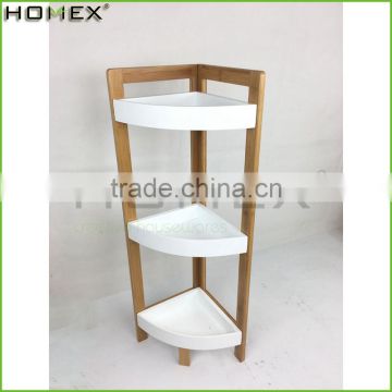 Bamboo & mdf triple tier bathroom shelf corner rack Homex BSCI/Factory