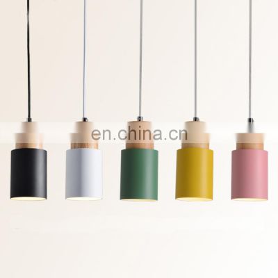 Modern Decorative Wood Base Colorful Metal Shade Pendant Light CE