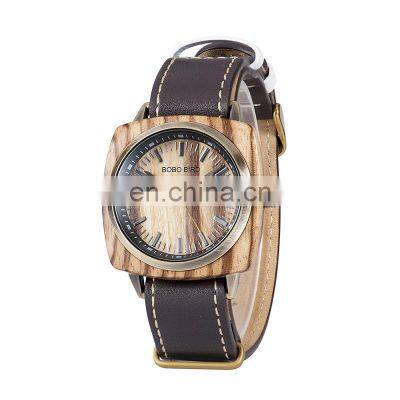 Wholesale Square Wristwatch Simple Style Wood Watch for Men Waterproof with Leather Belt Customize Logo Dropshipping