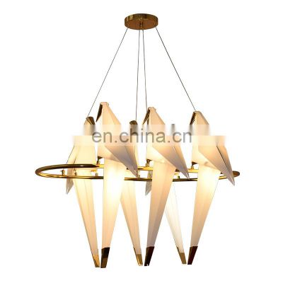 Nordic Bird Iron Pendant Light Paper Crane LED Chandelier Loft Living Room Restaurant Hanging Lamp