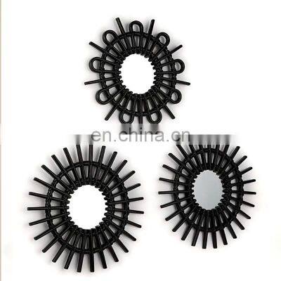 New Arrival Black Rattan Effect Mirror Set Of Three, Boho Living Room Entryway Mirrors WHolesale made in Vietnam