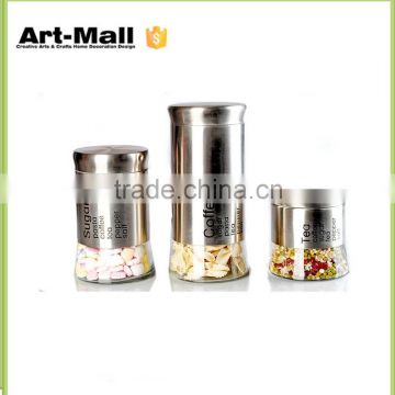 new premium glass tea,coffee,suger storage jar with stainless steel lid