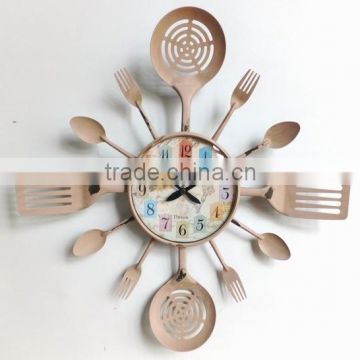 Rust Style Kitchen Wall Clock with Knife, fork and spoon hands