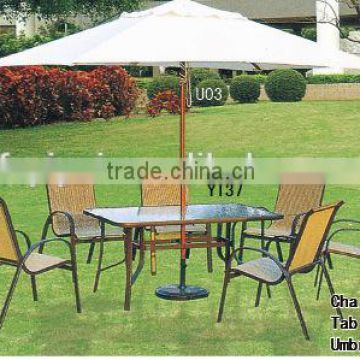 Long glass table and 6 chairs pool patio bar furniture set YC088 YT37