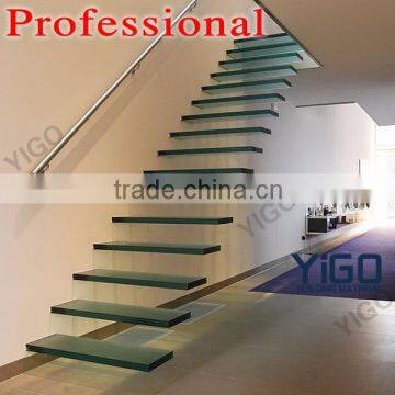 floating glass staircase,hot sale straight floating glass wood stairs