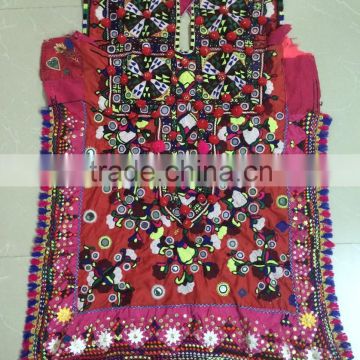 Multi color floral embroidery Vintage Banjara mirror work dress Kutchi Indian Tribal gypsy textiles