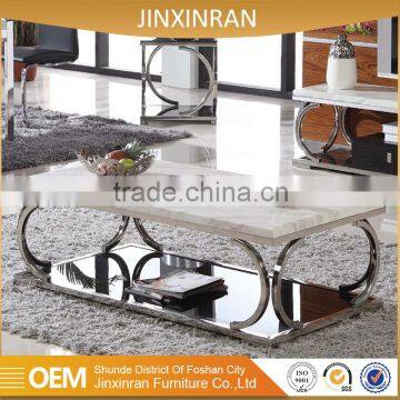Foshan factory clear white marble center table design living room furniture