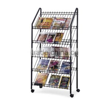 Wire floor mobile magazine display rack