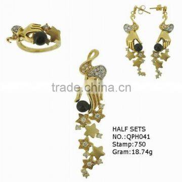 Real 18k solid gold jewelry set with pearl,QPH041