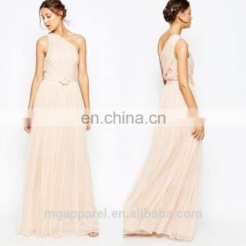 2015 new fashion one shoulder dress pattern ladies maxi dress wedding dress evening with corsage china