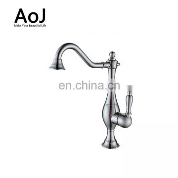 All copper and lead European classic gutters with a standard open-hole kitchen hot water mixer faucet