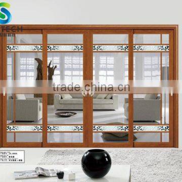 brown frames tempered glass with frosted strips for partition sliding doors