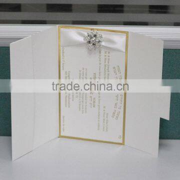 Hot Sales Simple 2015 Custom Wedding Card with Ribbon and Buckle