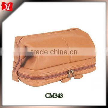 Multifuction Soft Leather Toiletry Bag With Zippered Bottom Compartment